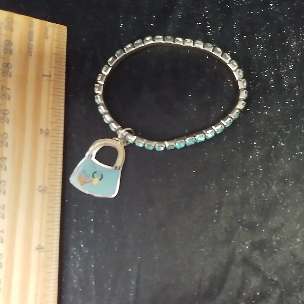 3/$25 CLAIRE'S BRACELET Teal Sequins Stretch Handbag CHARM